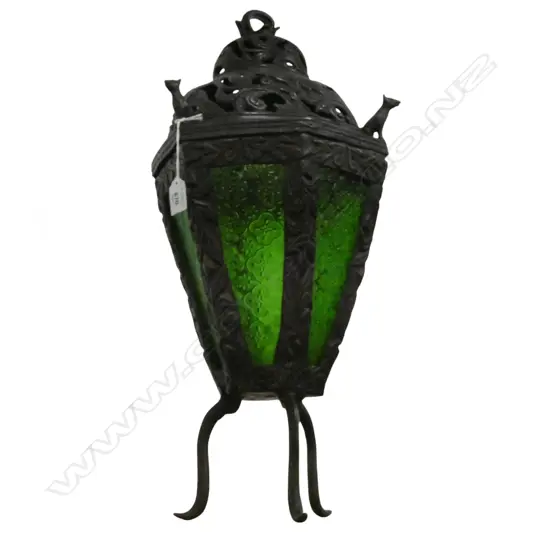 BRONZE GREEN GLASS LANTERN H.560mm