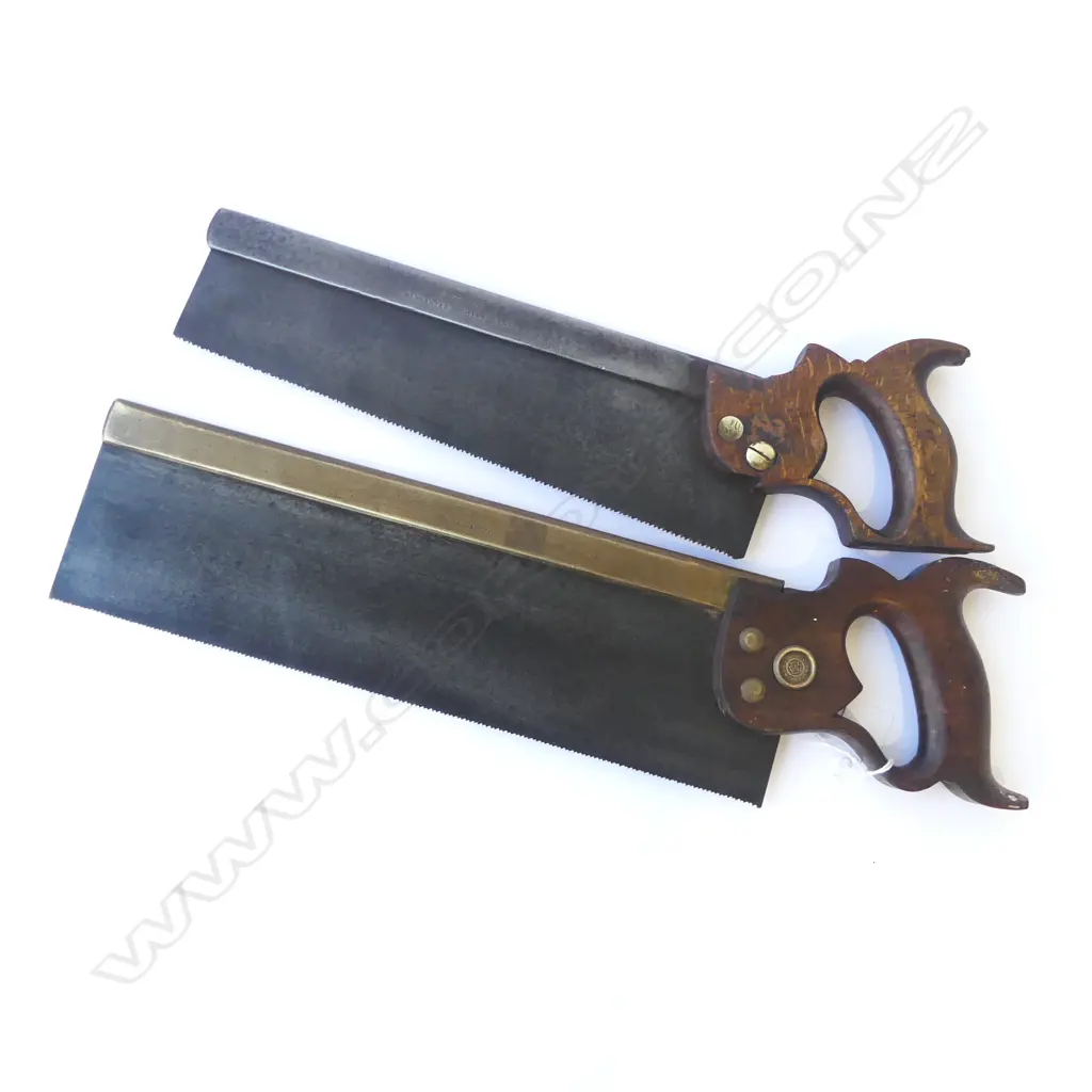 2 VINTAGE BRASS BACKED TENON SAWS; F. BRYANT + HENRY DISTON & SONS Image 1++