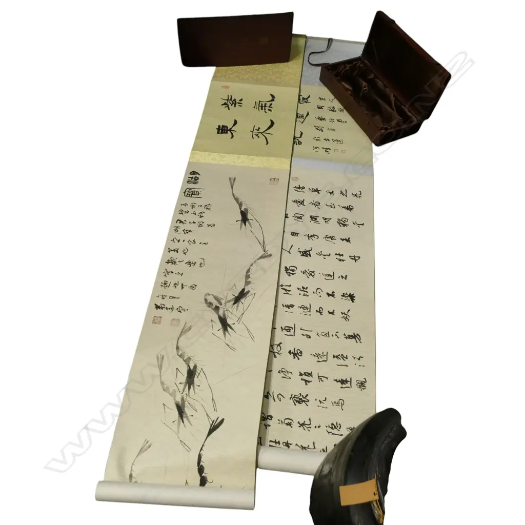 2 ORIENTAL SCROLLS IN BOX & BAG box a/f Image 1++