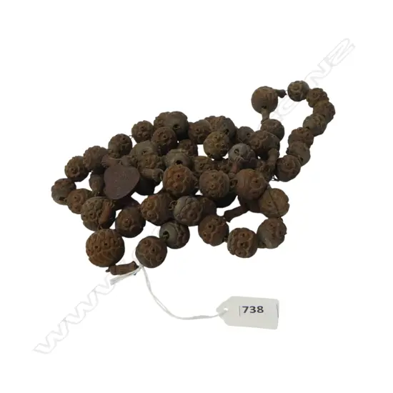 VINTAGE ROSARY NECKLACE, CARVED WOODEN BEADS 'SOUVENIR DE NE DE LOURDES'