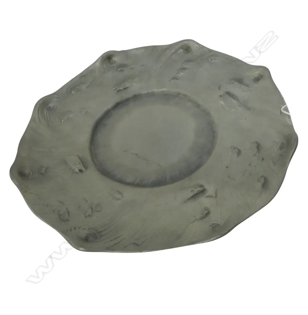 LARGE SWEDISH  1930s PEWTER CHARGER BY OLOF AHLBERG, FISH MOTIF IN RELIEF, Dia 360mm Image 1++