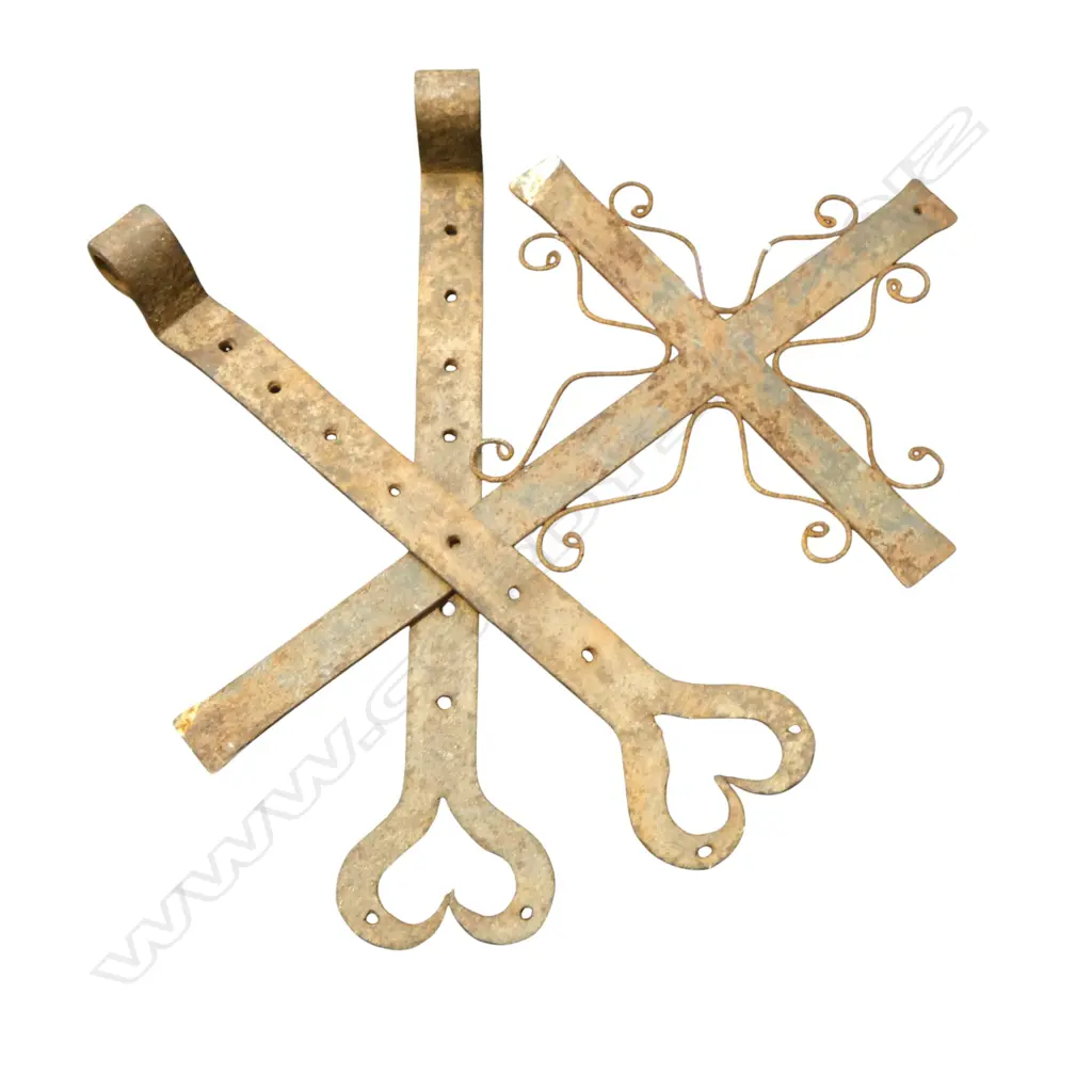 PR OLD CAST IRON DOOR HINGES L.550mm + METAL CROSS H.590mm Image 1++
