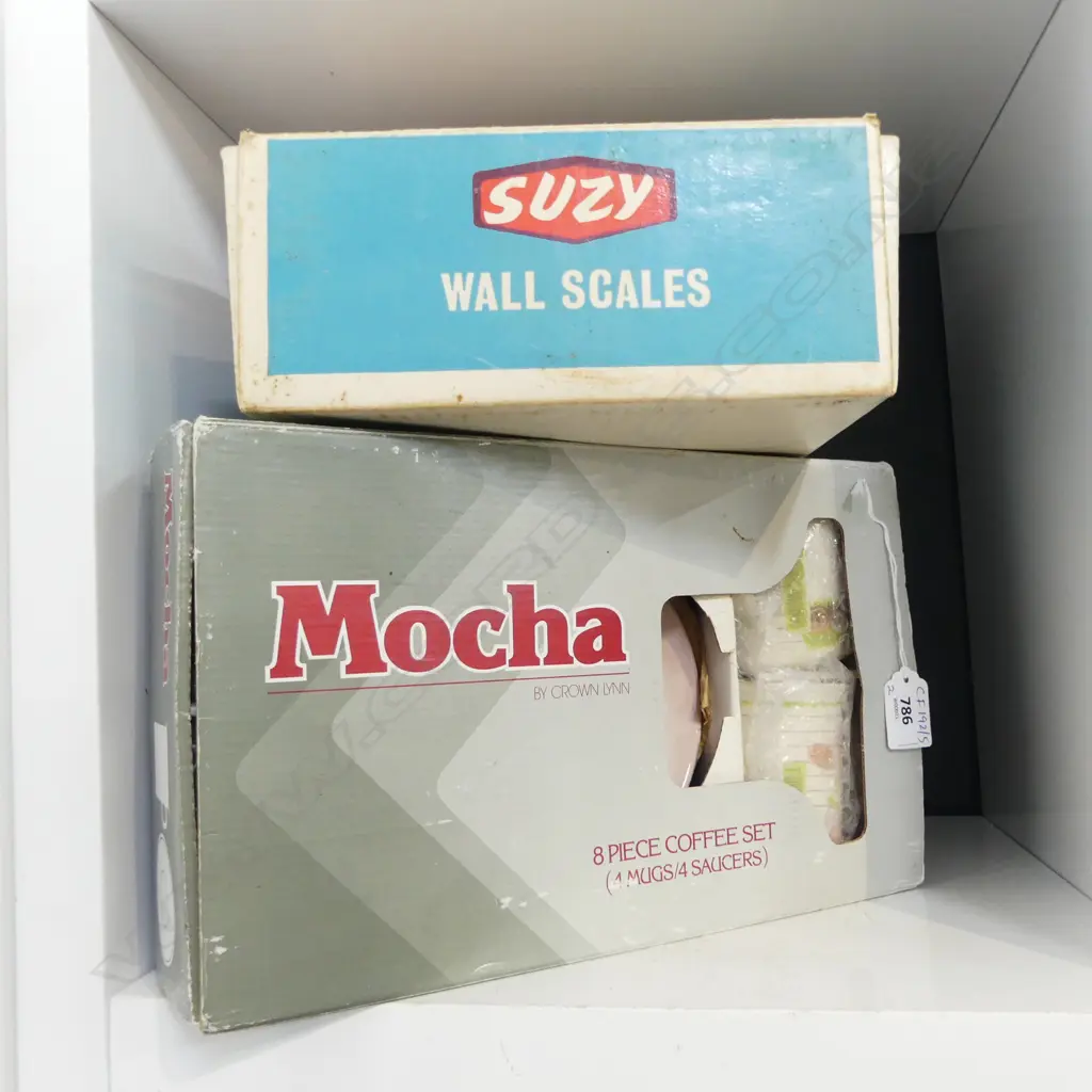 CROWN LYNN MOCHA COFFEE SET, SUZY WALL SCALES both boxed Image 1++