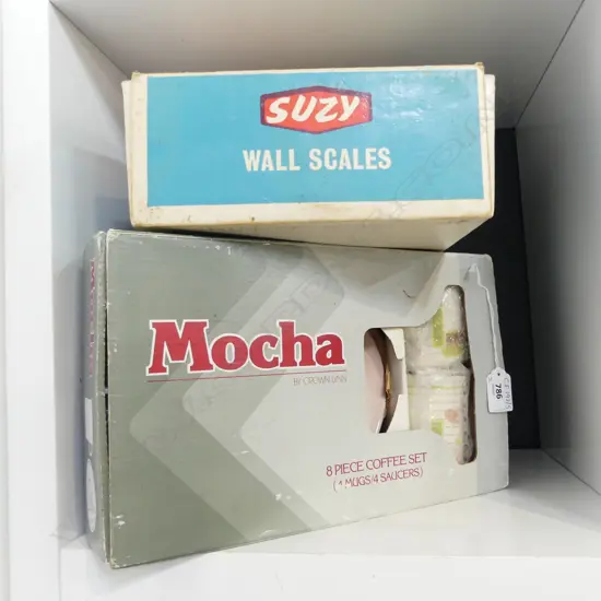 CROWN LYNN MOCHA COFFEE SET, SUZY WALL SCALES both boxed