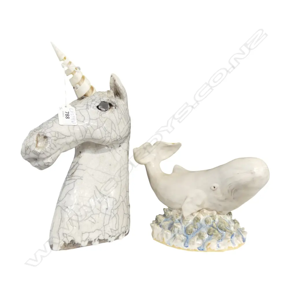 STUDIO POTTERY WHALE L.230mm & UNICORN H.290mm Image 1++