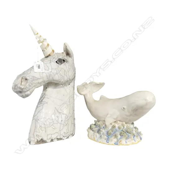 STUDIO POTTERY WHALE L.230mm & UNICORN H.290mm