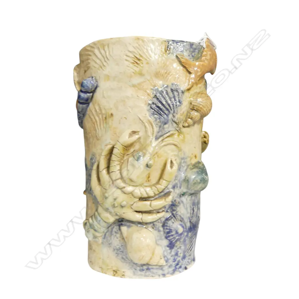 STUDIO POTTERY VASE DECORATED w. SEA CREATURES H.235mm Image 1++
