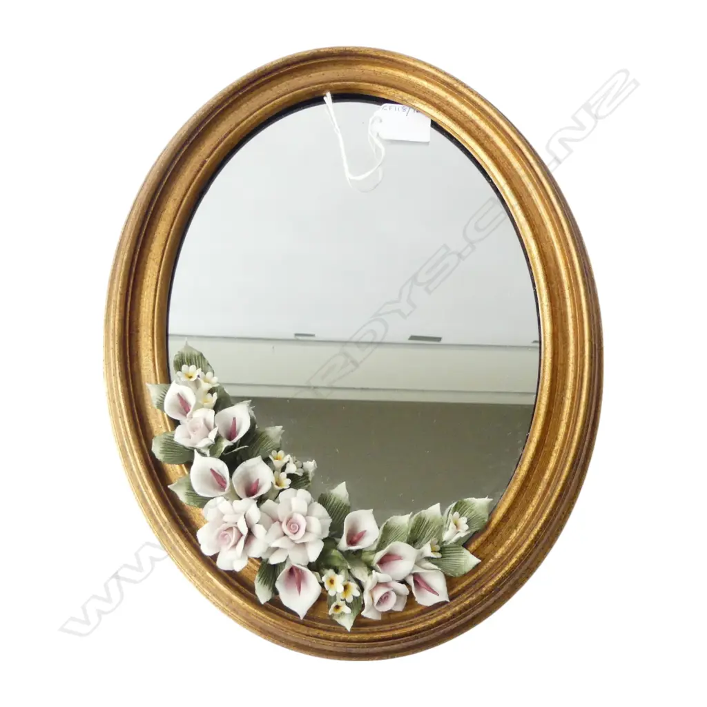 OVAL MIRROR w. FLOWERS 360x285mm Image 1++