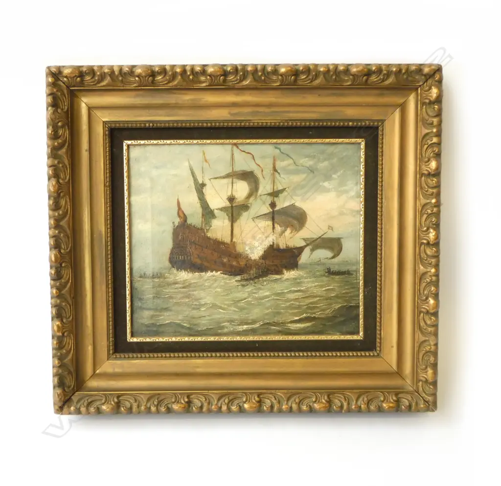 19thC OIL PAINTING OF A SHIP 250x290mm Image 1++