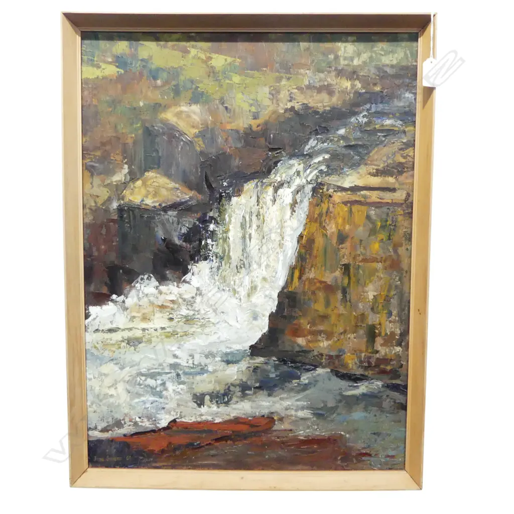 JUNE SHIEFF, WATERFALL, OIL ON BOARD '68 600x450mm Image 1++