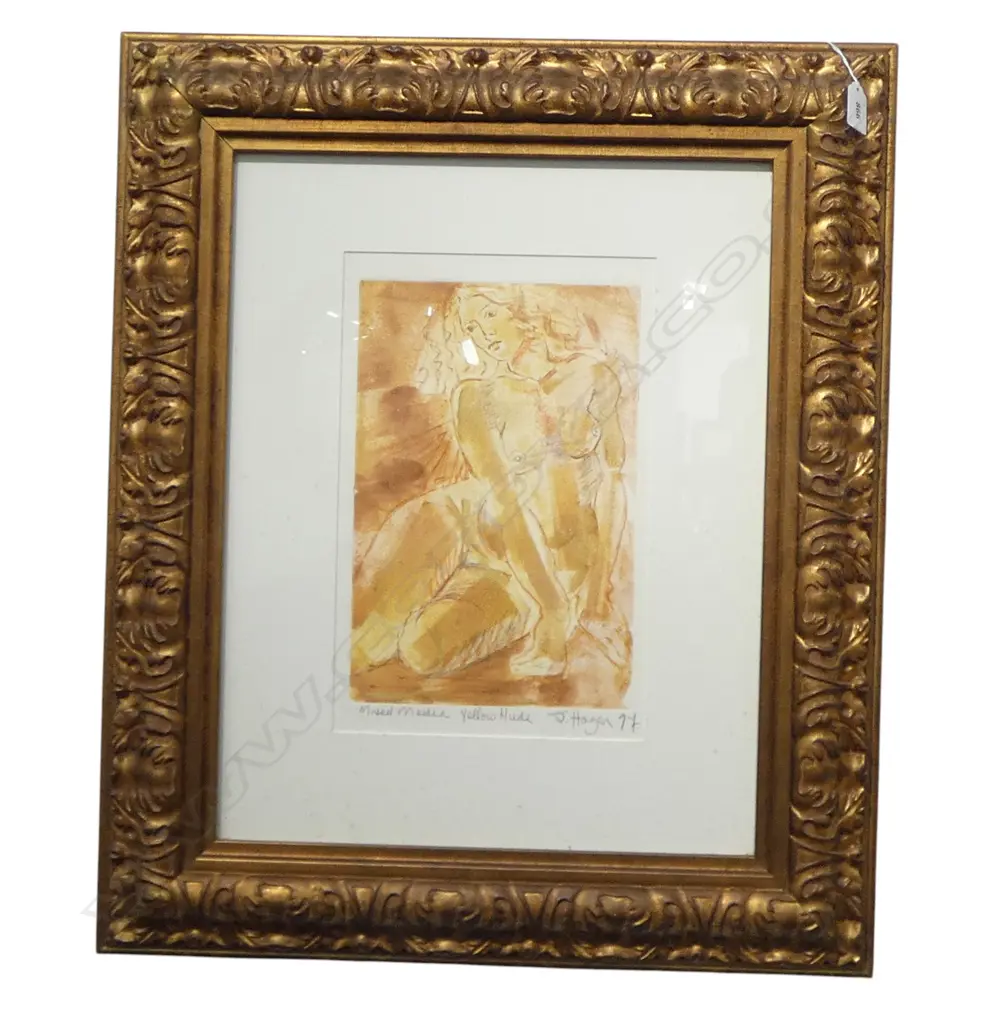 J. HAGEN, YELLOW NUDE, MIXED MEDIA, SIGNED & DATED '97 340x225mm Image 1++
