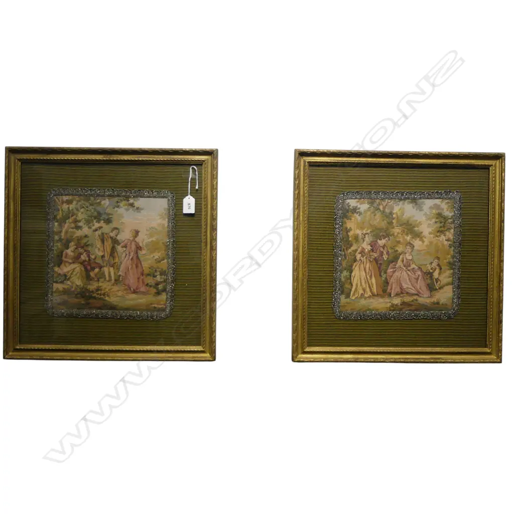 2 FRAMED VINTAGE CLASSICAL EMBROIDERIES gilt frames 440 x 440mm Image 1++
