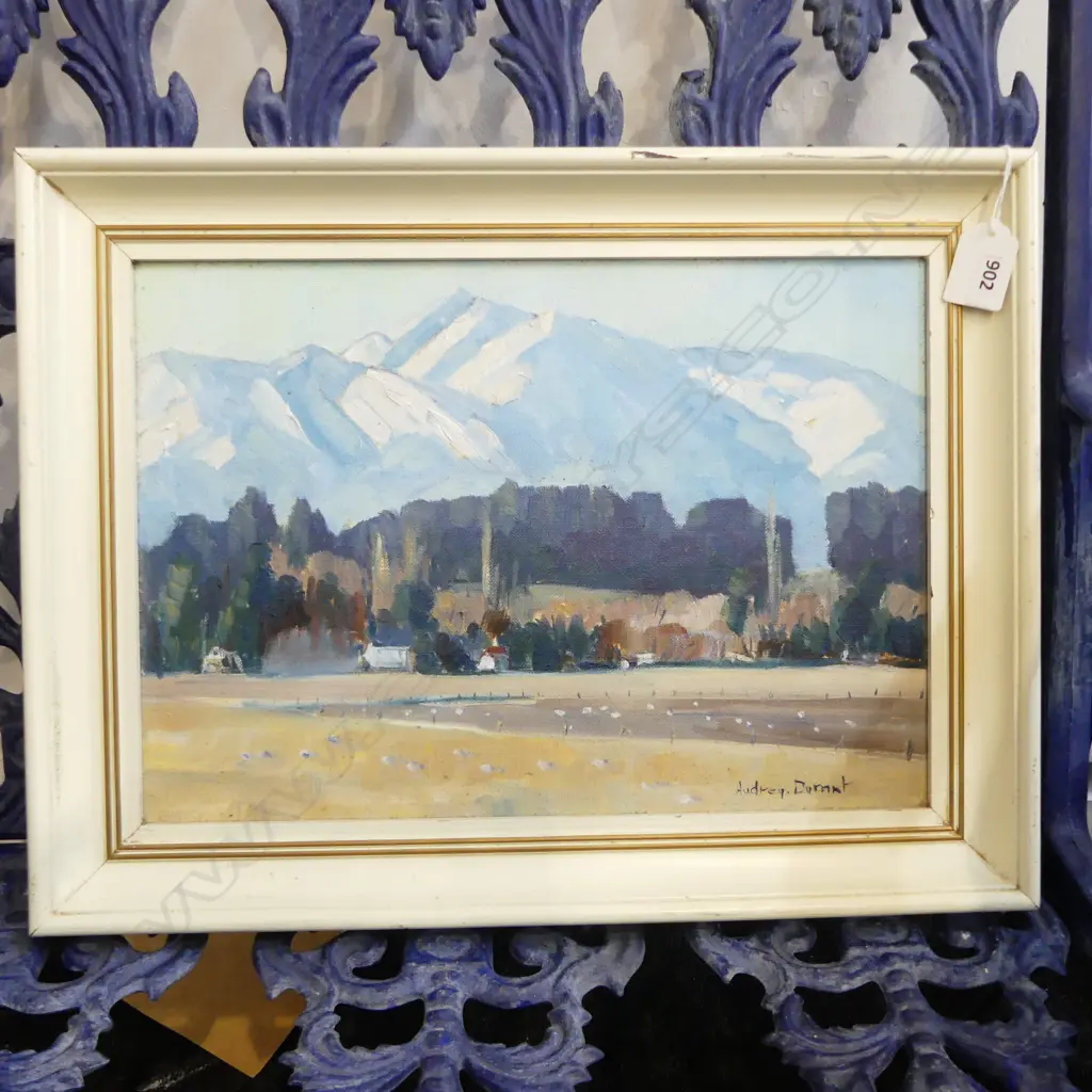 AUDREY DURANT 'MT HUTT FROM MAYFIELD MID CANTERBURY' OIL ON BOARD 240x340mm Image 1++