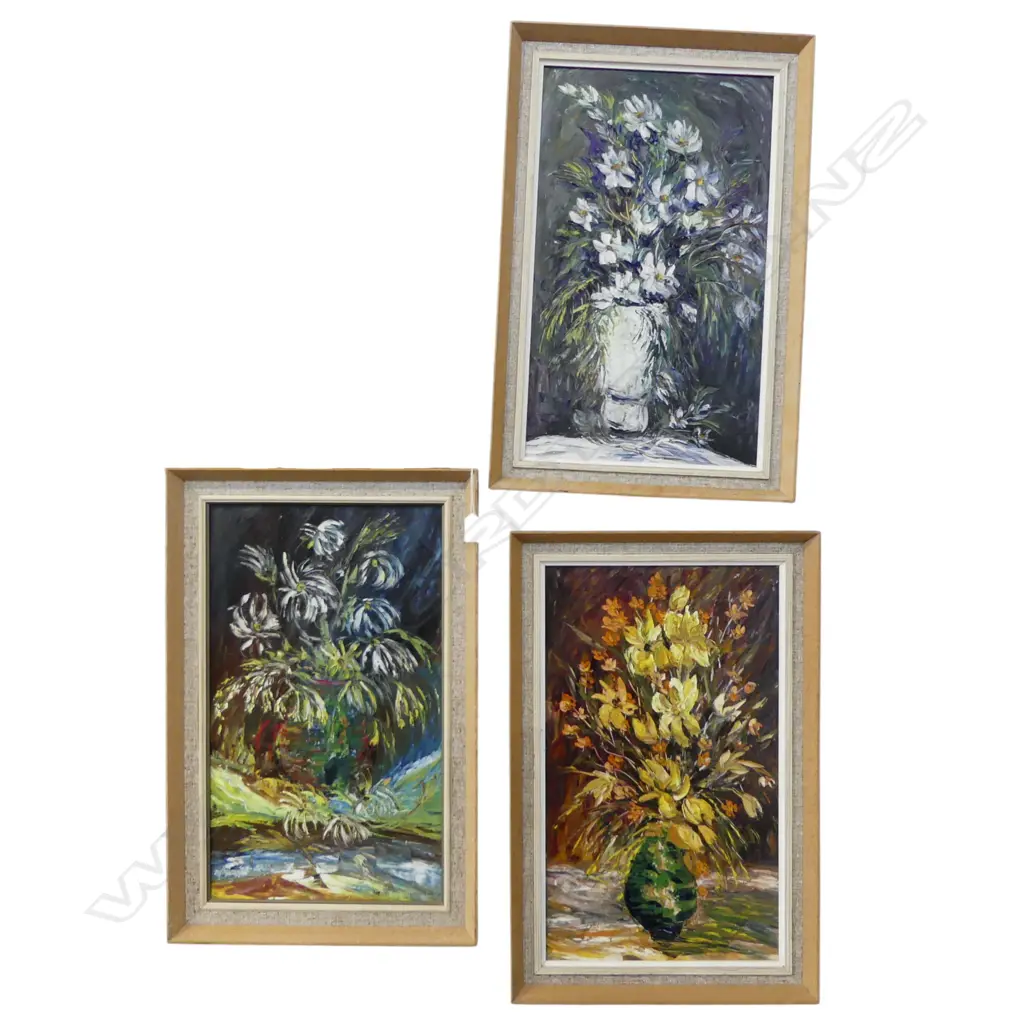 3 RETRO FLORAL ARTWORKS; 1 SIGNED STEELE 520x305mm Image 1++