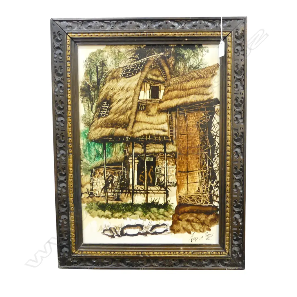SIGNED INDONESIAN PAINTING ON CANVAS SIGNED '82 485x350mm Image 1++