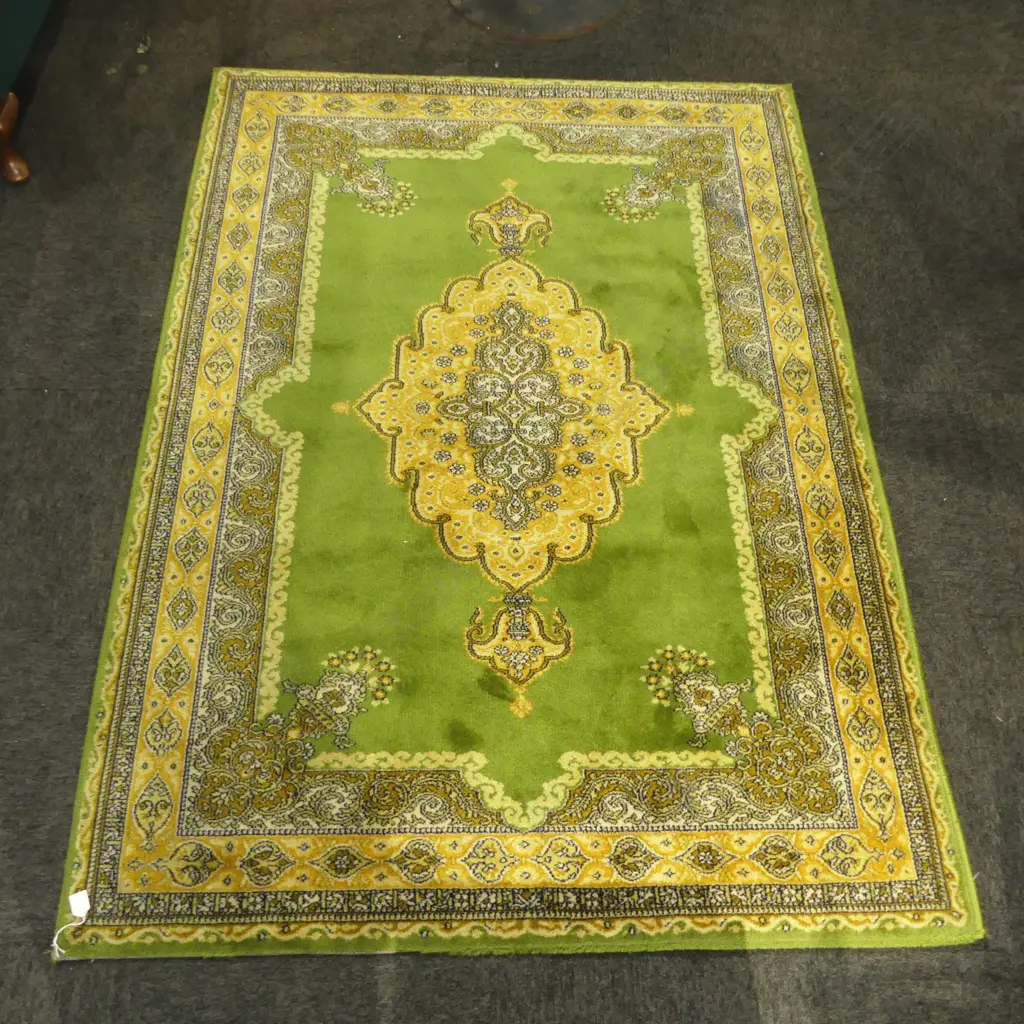 MACHINED GREEN WOOL PILE RUG 1400x1970mm Image 1++