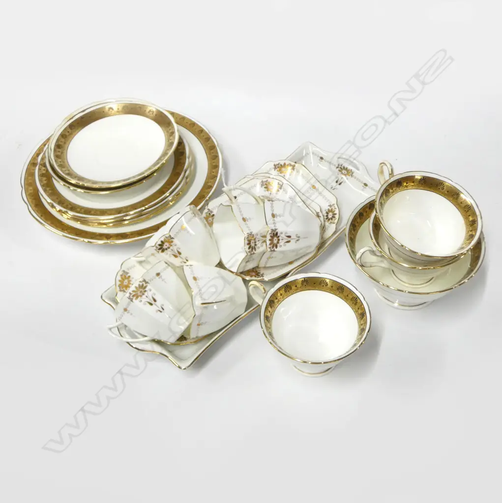 SHELLEY CHINA PART GILT TEASET 1CUP CRACKED & PART GILT COFFEE SET Image 1++