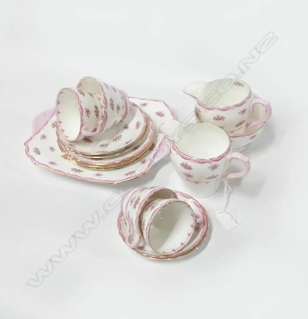 PART SHELLEY CHINA TEASET CAKE PLATE 2CREAM JUGS SUGAR BOWL 4CSPS & 2 SAUCERS PINK ROSE PAT Image 1++