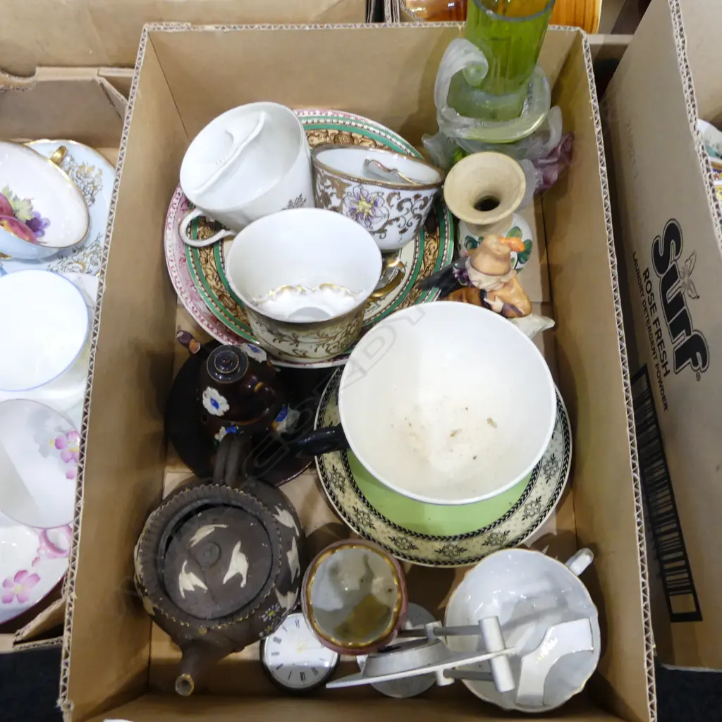 BOX LOT 4 MUSTACHE CUPS, MISC CHINA & GLASS, ETC. (From the Estate of Tommy Doyle) Image 1++