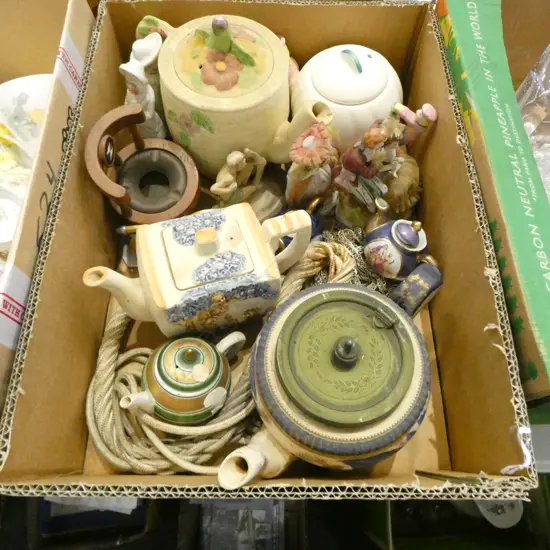 BOX LOT 6 CHINA TEAPOTS & MISC COLLECTORS PCS (From the Estate of Tommy Doyle)