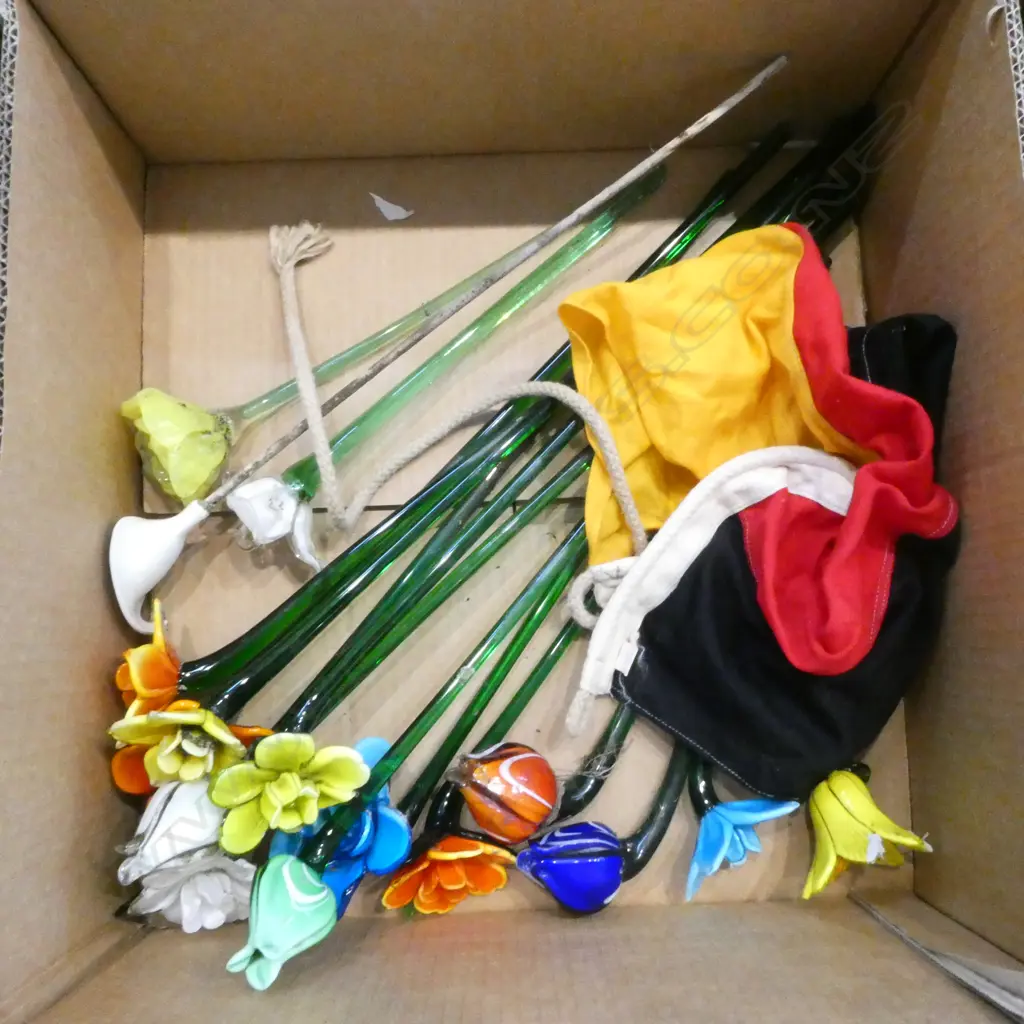 COLLECTION OF 15 HAND BLOWEN GLASS FLOWERS SOME CHIPED L500MM LONGEST (From the Estate of Tommy Doyle) Image 1++