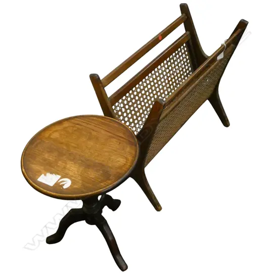 WYCOMBE CANE MAGAZINE RACK + SMALL SIDE TABLE (TOP MARKED) H.360mm