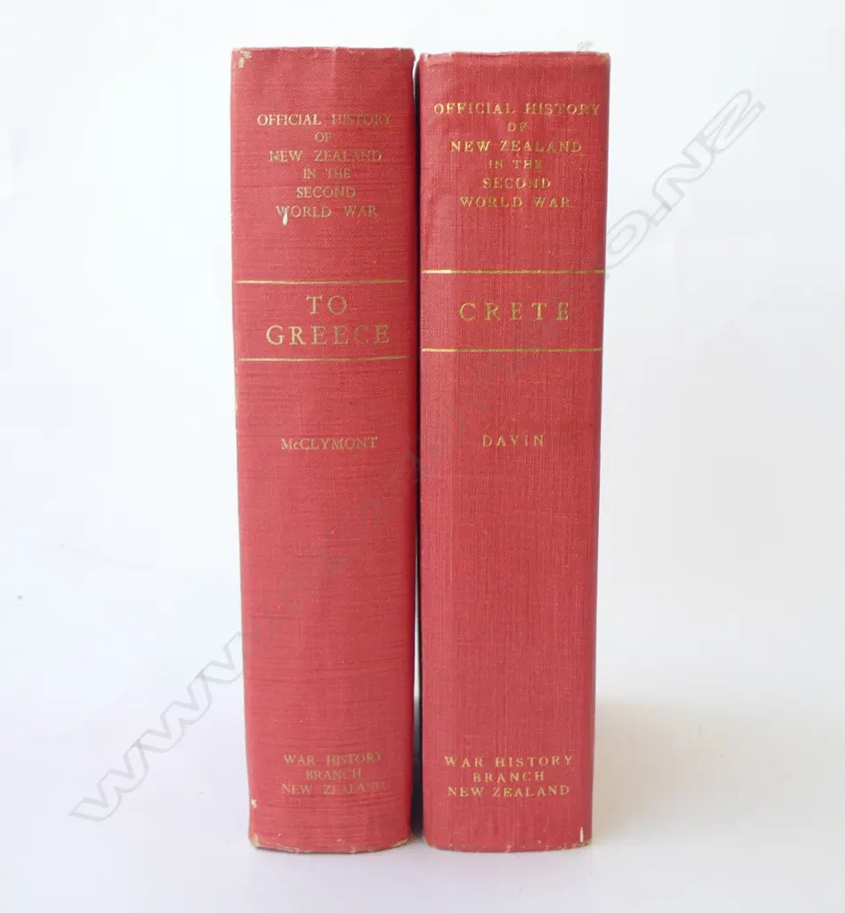 TWO VOLUMES OF 'OFFICIAL HISTORY OF N.Z. IN WWII' with some relevant newspaper clippings/printouts Image 1++