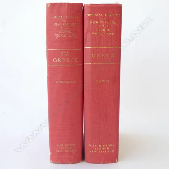 TWO VOLUMES OF 'OFFICIAL HISTORY OF N.Z. IN WWII' with some relevant newspaper clippings/printouts