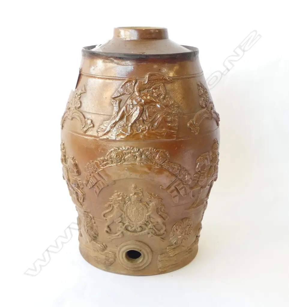 19THC VICTORIAN SALT GLAZED STONEWARE SPIRITS BARREL REPAIR TO RIM, H.380MM  Image 1++