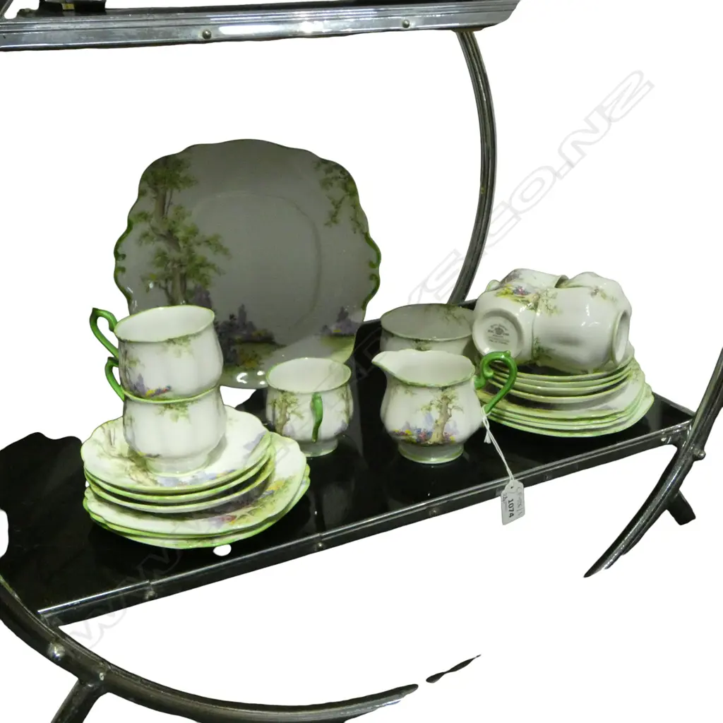 24 PCE ROYAL ALBERT 'GREENWOOD TREE' TEA SET; 7 TRIOS, CAKE PLATE, MILK & SUGAR Image 1++