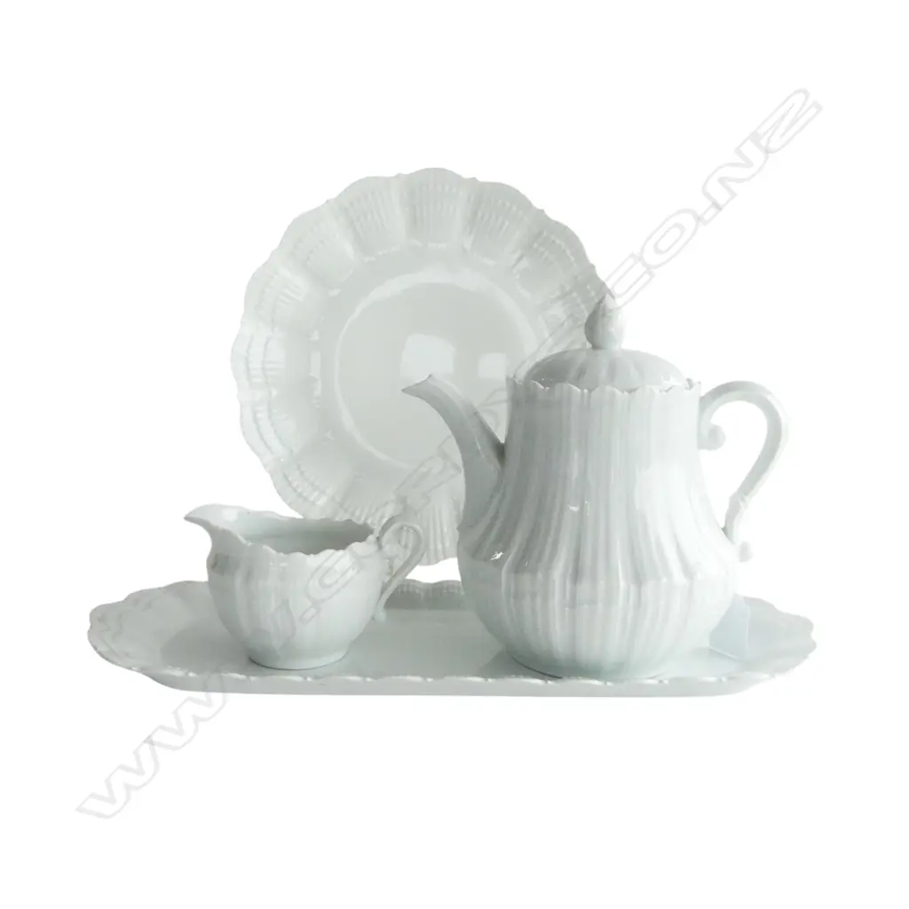 LIMOGES WHITE PORCELAIN PART TEASET - cake and sandwich plates, milk jug and teapot Image 1++