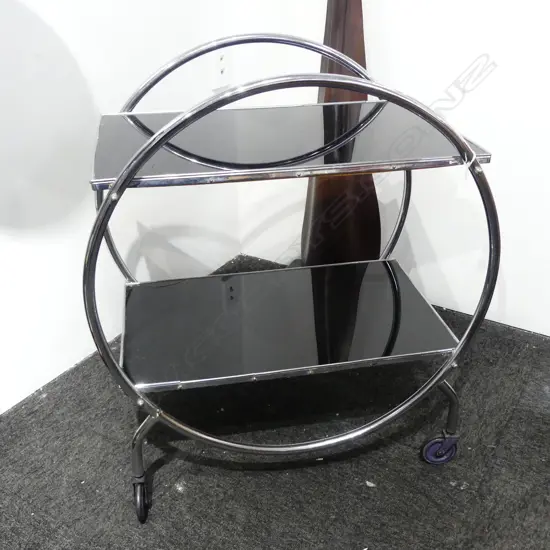 DECO CHROME & BLACK GLASS TEA TROLLEY W.675mm CRACK