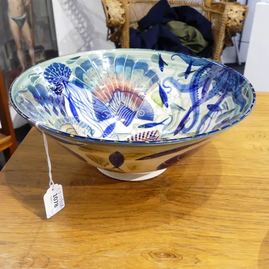 PRU GREEN WIVENHOE STUDIO POTTERY BOWL 280mm dia