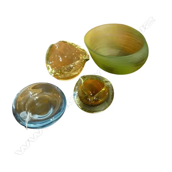 2 MID CENTURY ART GLASS ASHTRAYS + HOLMEGAARD BOWL SIGNED FOR PER LUTKEN 1962 140mm dia + ANOTHER