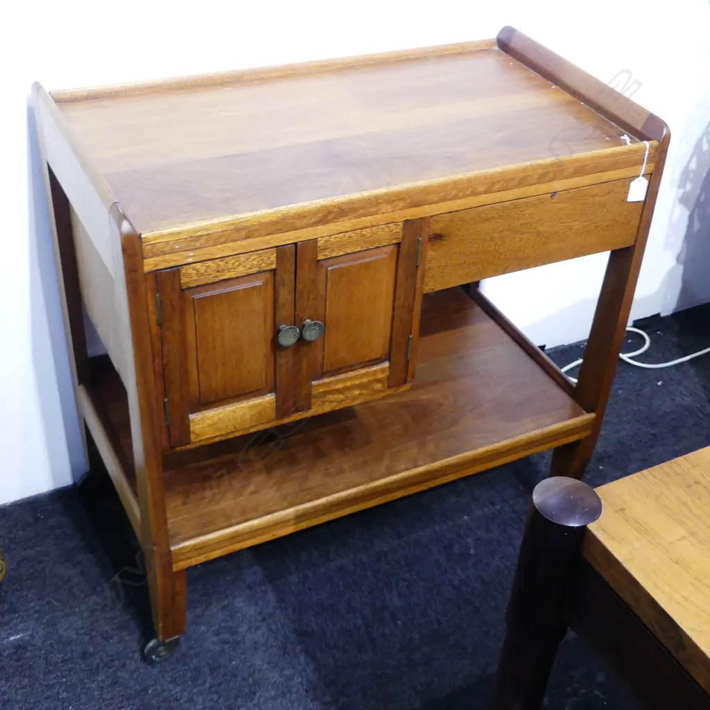 VINTAGE OAK TROLLEY WITH DRAWER AND SMALL CABINET 760x410x770mm Image 1++