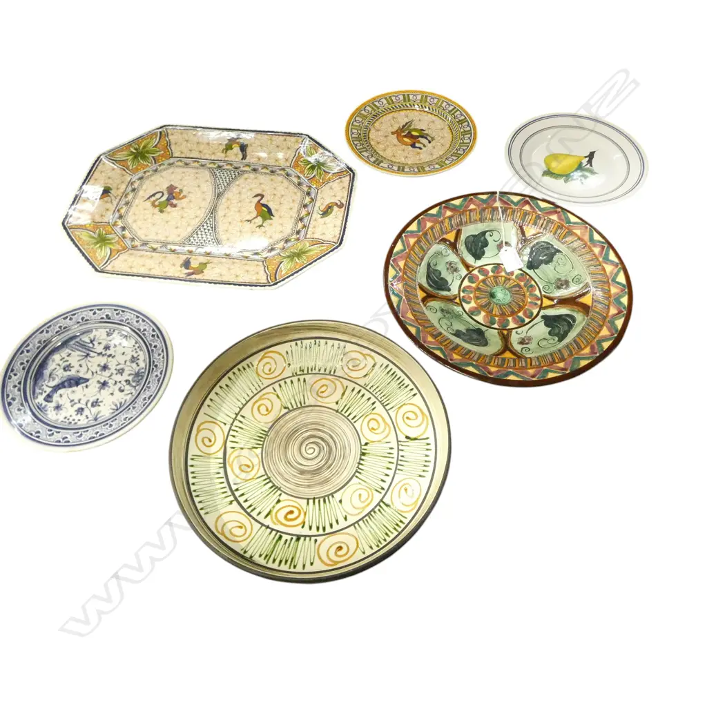 6 CERAMICS; WEST GERMAN DISH 300mm dia, SHORTER & SONS PERIODWARE BOWL, PORTUGUESE ASHET W.415mm + 3 PLATES Image 1++