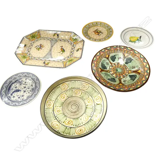 6 CERAMICS; WEST GERMAN DISH 300mm dia, SHORTER & SONS PERIODWARE BOWL, PORTUGUESE ASHET W.415mm + 3 PLATES