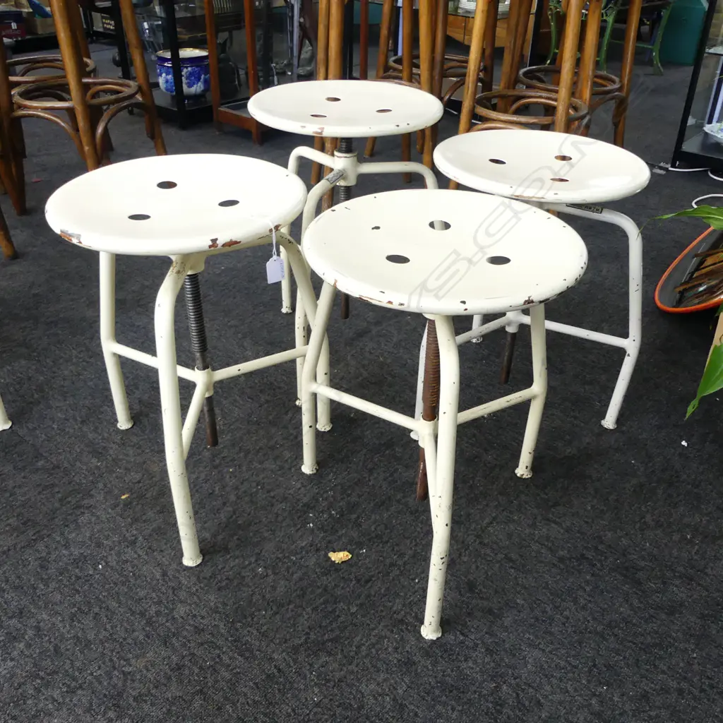 FOUR METAL SWIVEL STOOLS OF HUNGARIAN MAKE H.490mm Image 1++