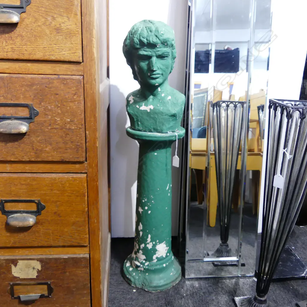 GREEN PAINTED CONCRETE DAVID HEAD ON STAND H.860mm Image 1++