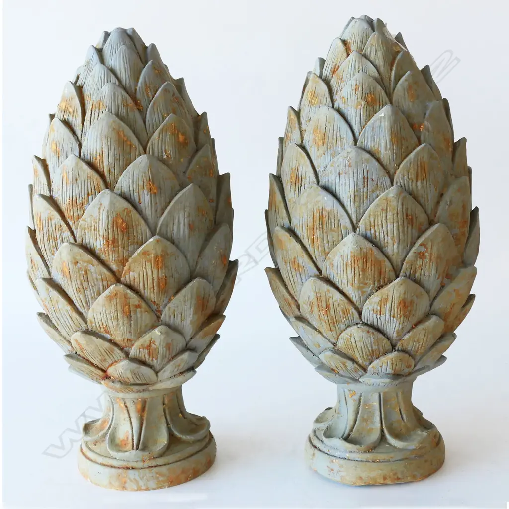 PR PAINTED PLASTER ARTICHOKE FINIALS H.500mm 4.2KG EACH, MINOR LOSSES Image 1++