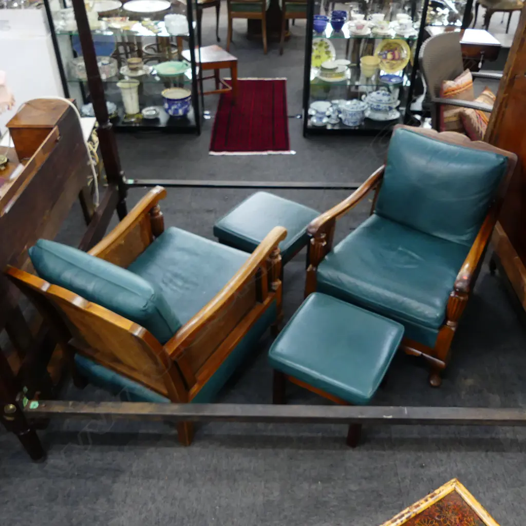 PR BERGERE ARMCHAIRS + LEATHER UPHOLSTERED CUSHIONS & 2 FOOT RESTS SOME CANE MISSING Image 1++