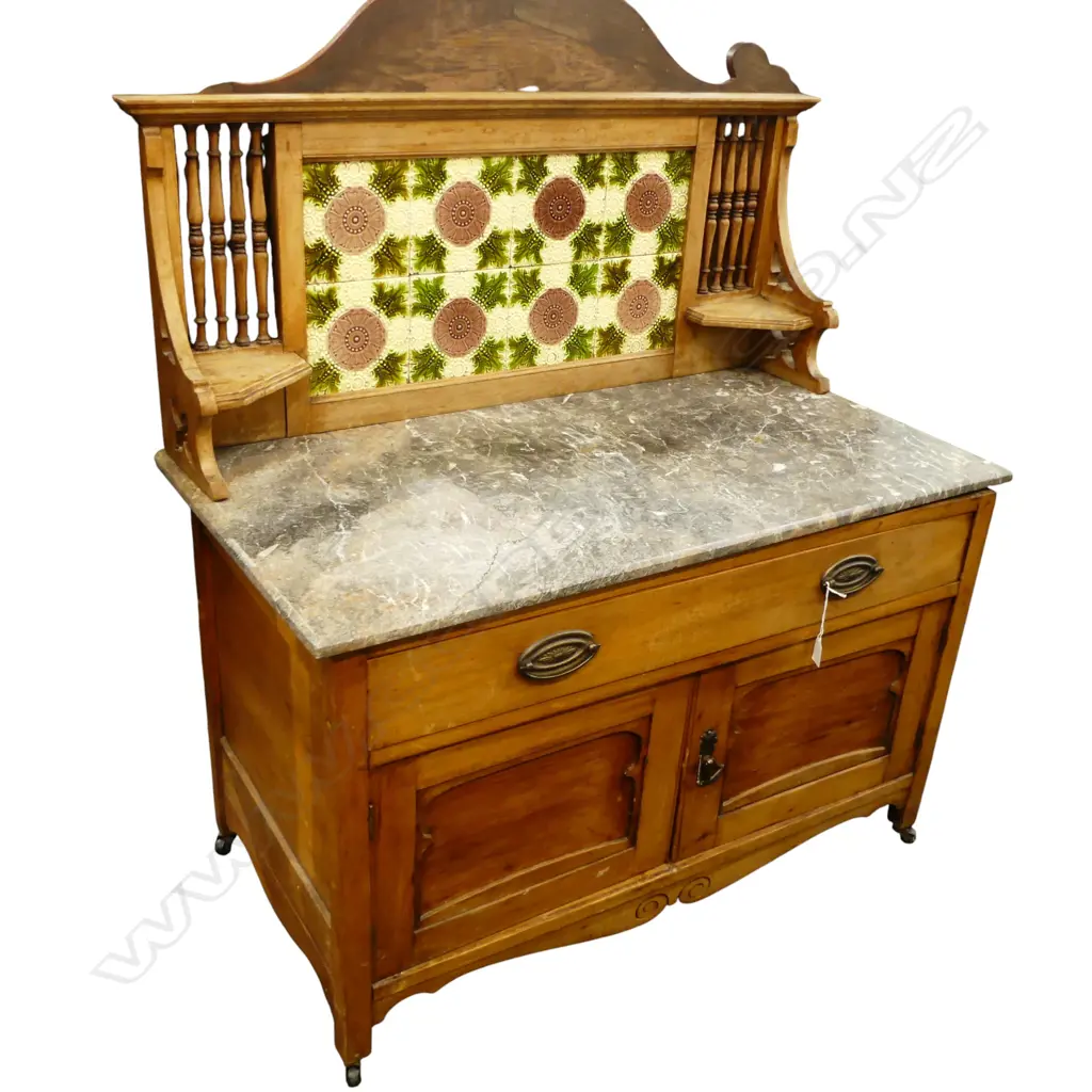 COLONIAL MARBLE TOP WASH STAND w. TILED BACK 990x520x1020mm Image 1++