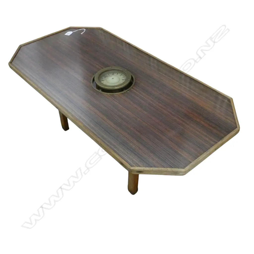 RETRO COFFEE TABLE w. GIMBALLED SHIPS COMPASS 925x465mm Image 1++