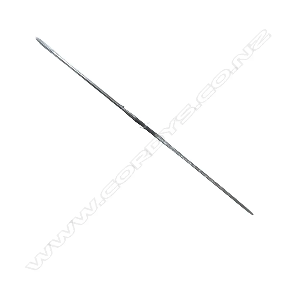 19thC AFRICAN METAL SPEAR, WOODEN central GRIP & steel whaling harpoon end. L.1720mm Image 1++