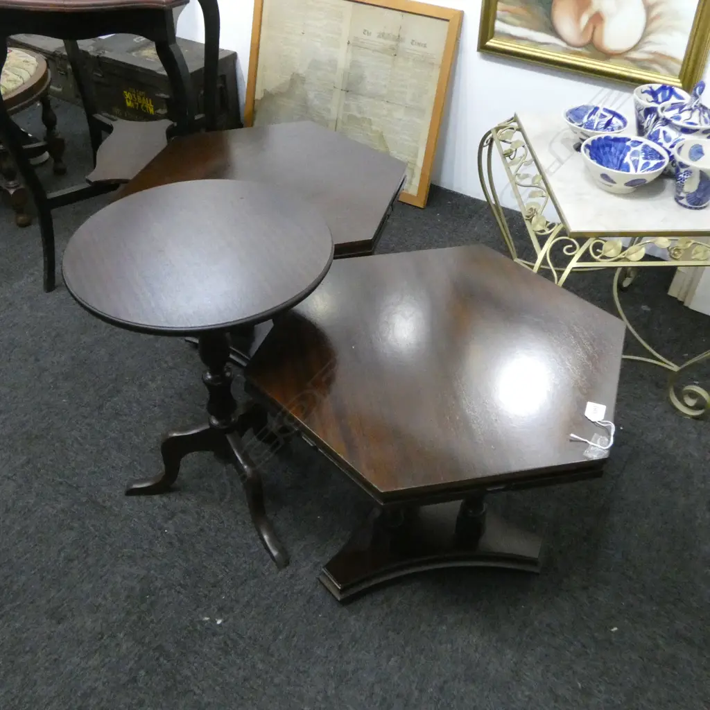 PR MAHOGANY OCTAGONAL SIDE TABLES 515mm dia + WINE TABLE Image 1++