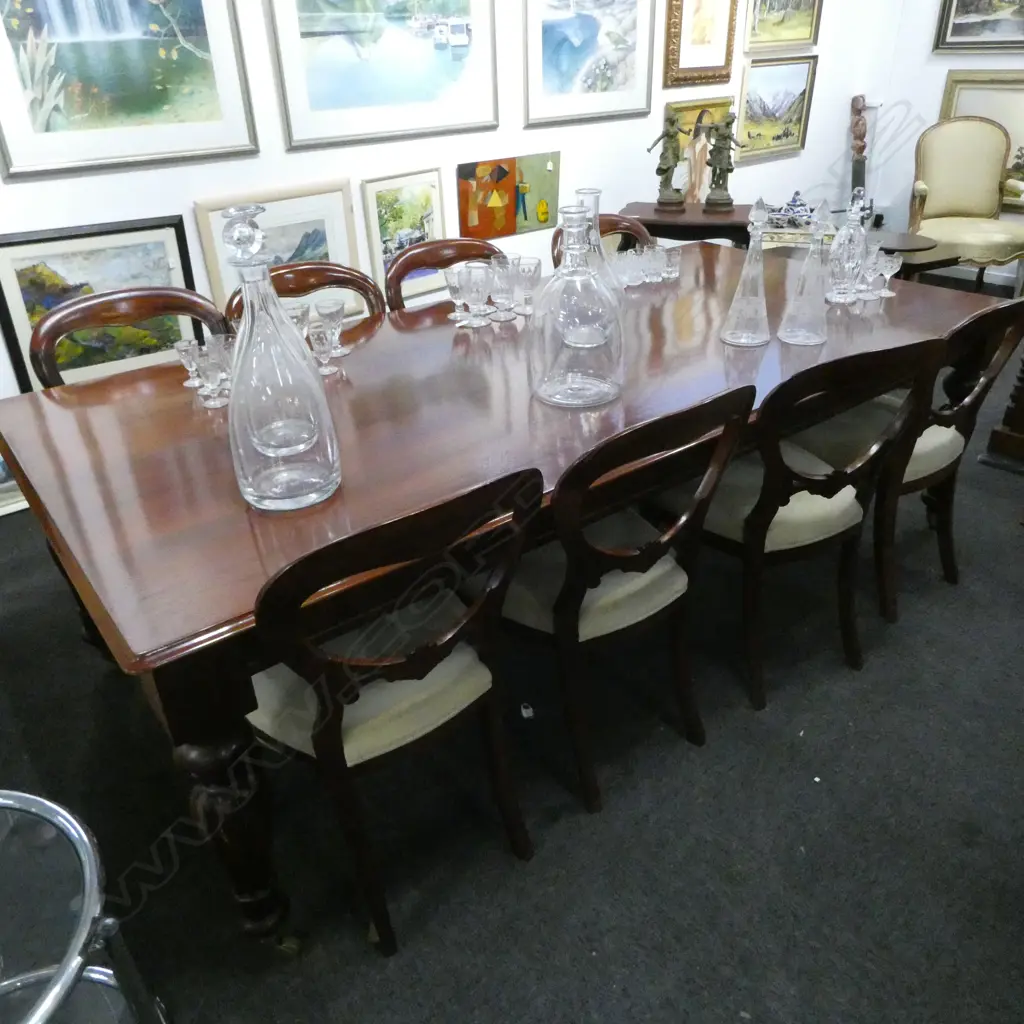 VICTORIAN STYLE MAHOGANY DINING TABLE & 8 BALLOON BACK CHAIRS 2430x1200x750mm Image 1++