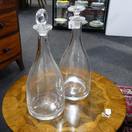 2 LG WILLIAM YEOWARD CRYSTAL DECANTERS H.440mm - STOPPERS NEARLY FITTING