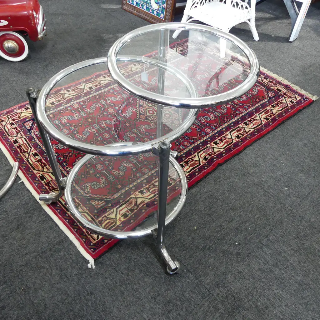 DECO STYLE CHROME & GLASS DRINKS TROLELY H.660mm Image 1++