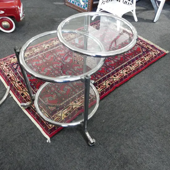 DECO STYLE CHROME & GLASS DRINKS TROLELY H.660mm
