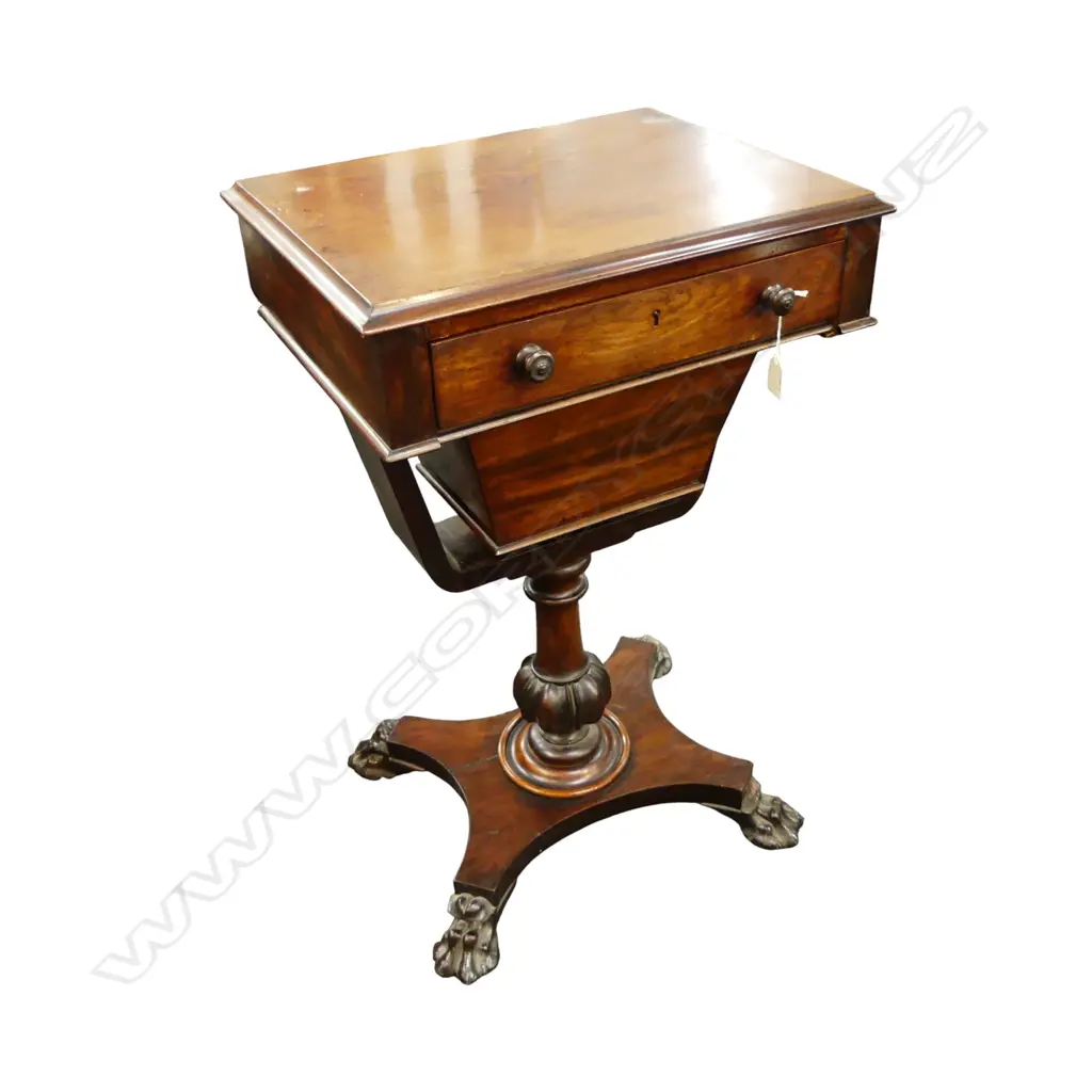 William IV 1830 MAHOGANY SEWING TABLE 480x380x740mm. Slide-out well. Some fine molding missing from the back Image 1++